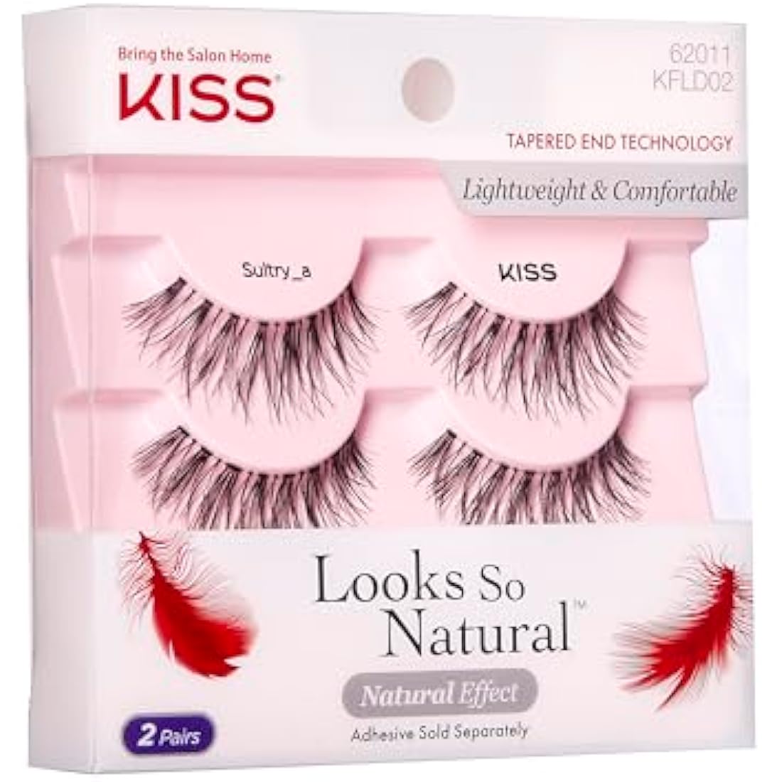 KISS Looks So Natural False Eyelashes Double Pack, Lightweight & Comfortable, Tapered End Technology, Reusable, Cruelty-Free, Contact Lens Friendly, Style 'Sultry', 2 Pairs Fake Eyelashes