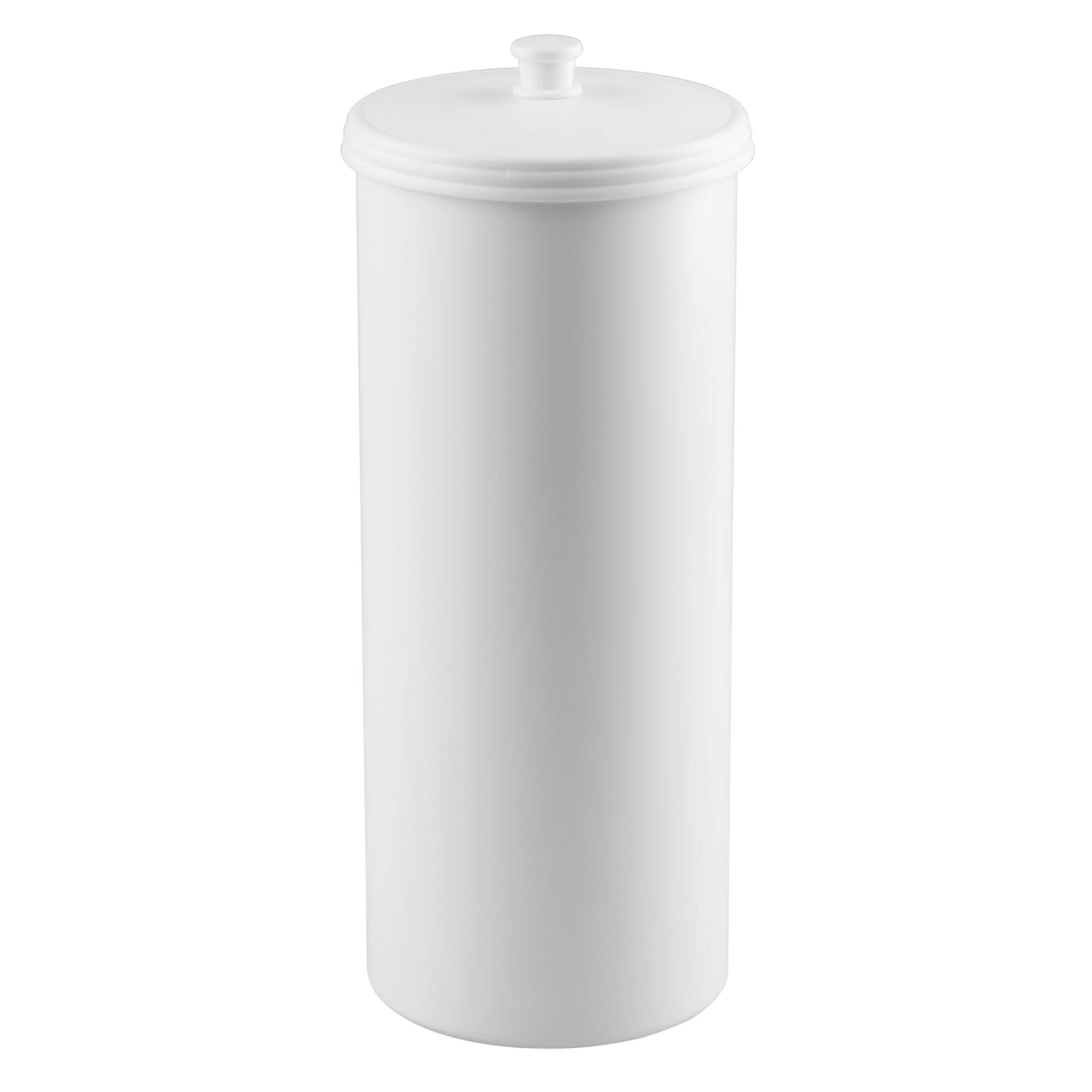 iDesign Kent Freestanding Toilet Roll Holder, Plastic Toilet Paper Holder with Lid, Essential Toilet Paper Storage, White, 16.002 x 16.002 x 39.37 cm