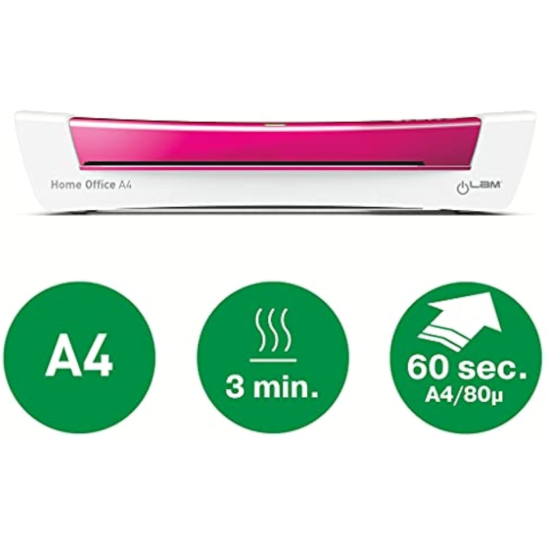 Leitz 73681023 iLam A4 Laminator, Ideal for Home Office, Wow - Metallic Pink