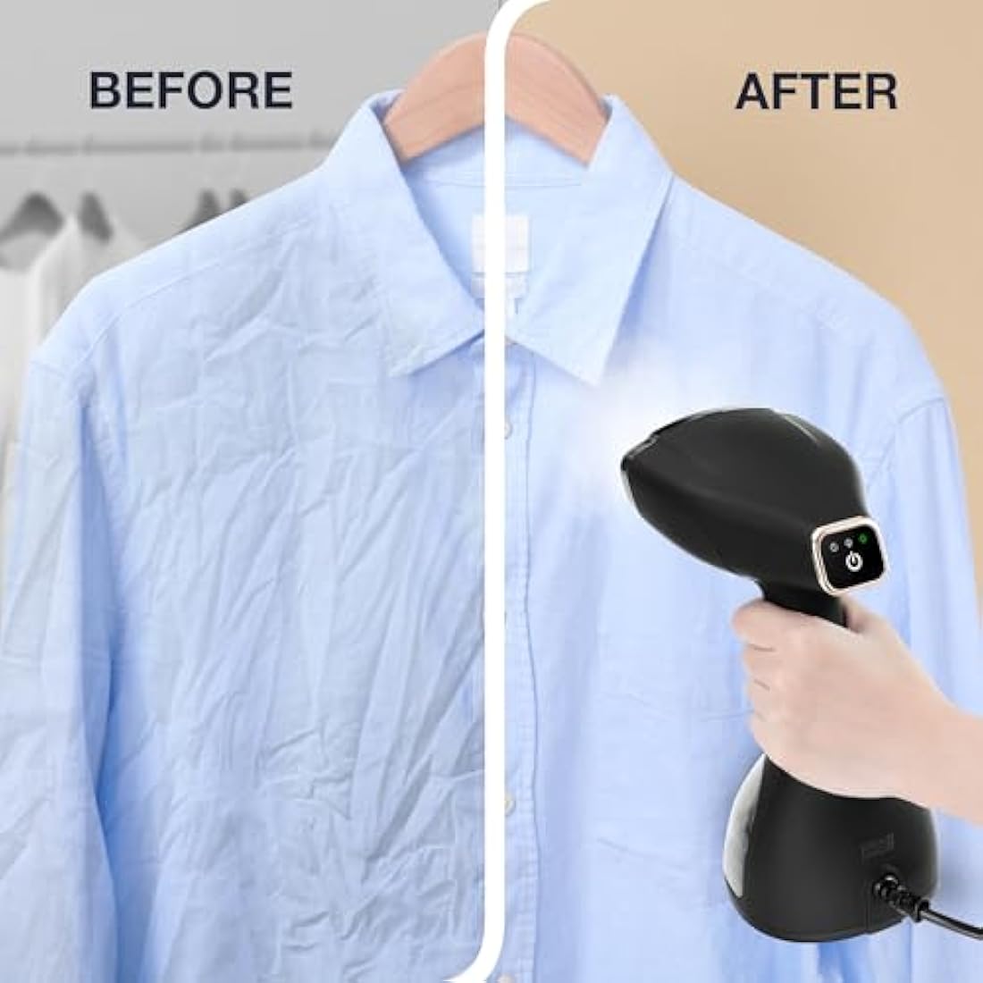 LEBENLANG Handheld Clothes Steamer Iron - 1500W & 300ml I Incl. 2 Attachments & Ironing glove I Vertical Garment Steamer Clothing steam Hand Held Steamers for clothes I Portable for Shirt Curtain Suit