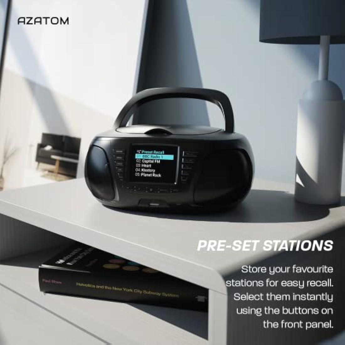 Portable CD Player with DAB/DAB+/FM Digital Radio | Bluetooth & USB MP3 Player | Large Display | Battery & Mains Powered (6x”C”) | Perfect for Home, Office or Outdoors | AZATOM Zenith Z4 (Black)