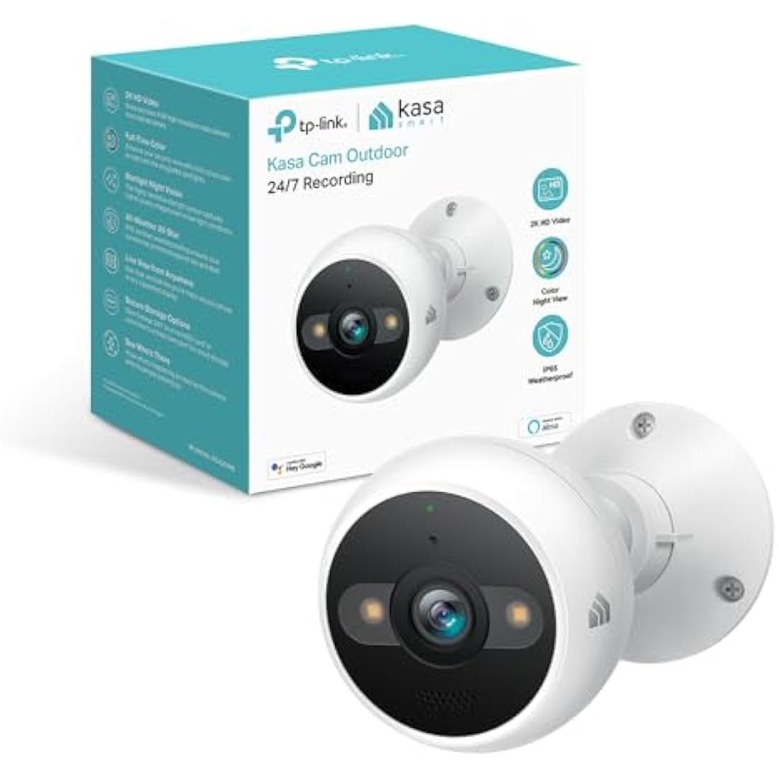 Kasa 4MP 2K Security Camera Outdoor Wired, IP65, Starlight Sensor & 98 Ft Night Vision, Motion/Person Detection, 2-Way Audio w/Siren, Cloud/SD Card Storage, Alexa &Google Assistant Compatible(KC420WS)