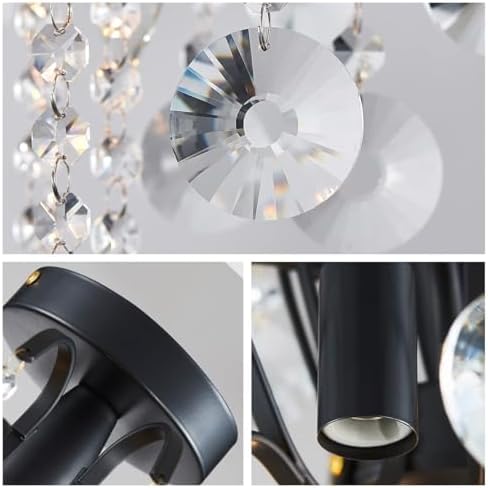 WUZUPS Crystal Chandelier 5-Light Pendant Ceiling Light Modern Lighting Fixture for Bedroom Hallway Bar Kitchen Bathroom, H 45 x W 50, E14 Base, Black