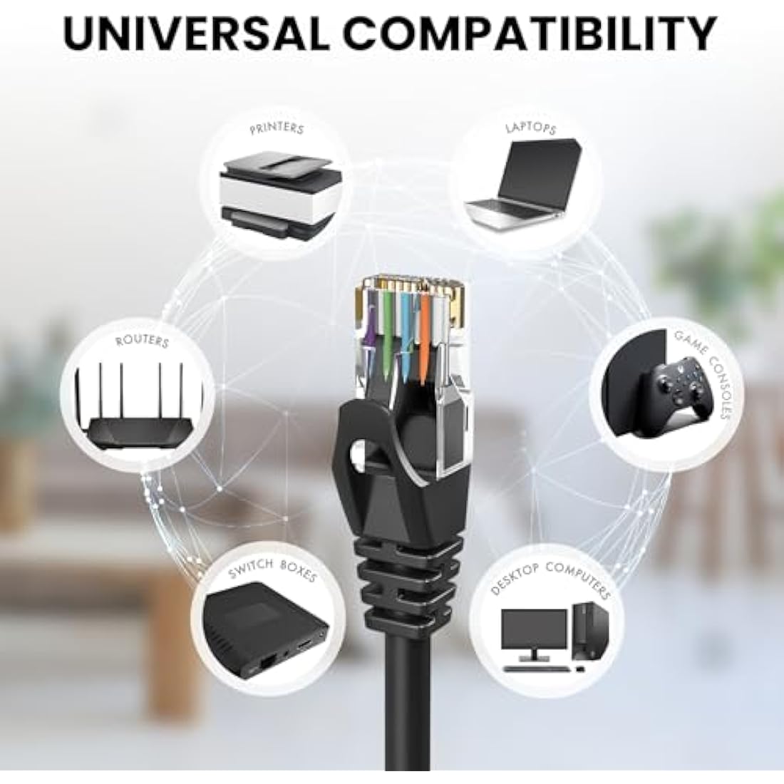 Ultra Clarity Cables Ethernet Cable Cat6 60M/200ft High-Speed 10Gbps LAN Cable with Gold Plated RJ45 Connector for Router, Modem, PC, Switches, Hub, Laptop, Black, 1 Pack