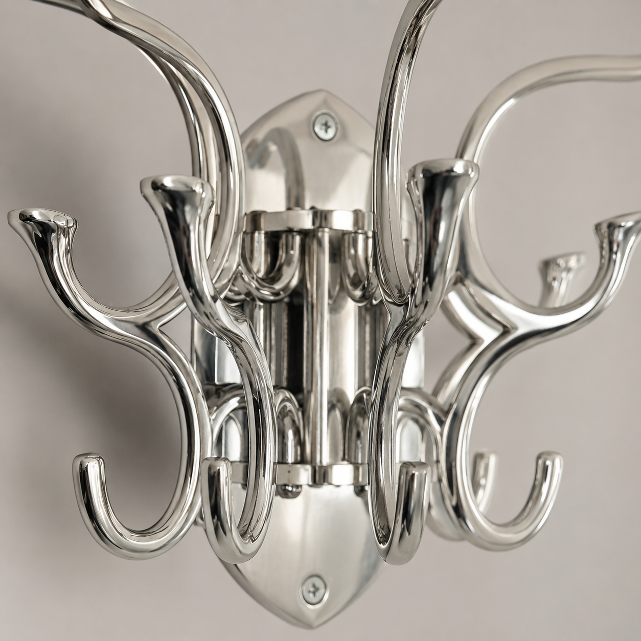 Metal Swivel Coat Rack | Polished Aluminium 5 Hook Wall Hanger