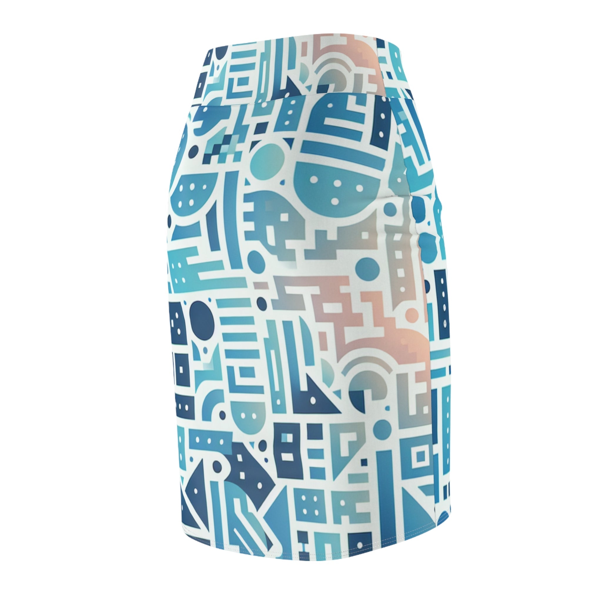 Elara Sinclair Pastel Blue Pencil Skirt - Elegant Modern Design with Unique Shapes and Flattering Fit