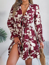Women's Floral Long Sleeve Scalloped Hem A-Line Dress