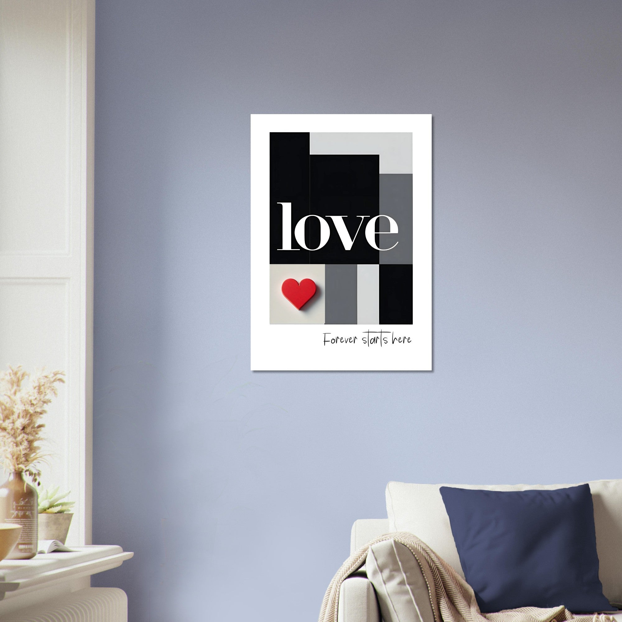 Forever Starts Here Love Poster – Minimalist Romantic Wall Art, Wedding Gift Print, Modern Couple Decor, Anniversary Typography Art