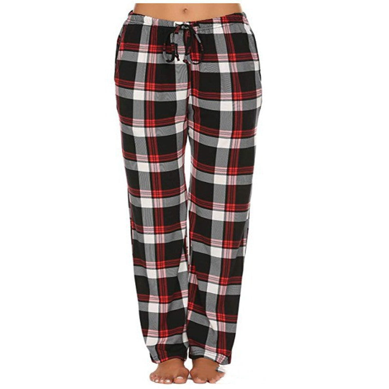Women's Stretch Plaid Casual Pants With Pockets