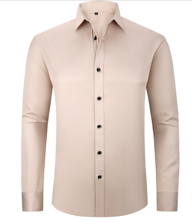 Solid Long Sleeve Shirt Fashion Slim Lapel Button Office Business Shirt Men's Clothing