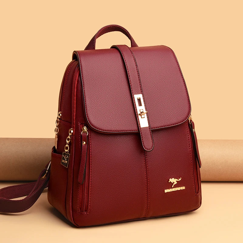Luxury Women Leather Backpacks for Girls Sac a Dos Casual Daypack Black Vintage Backpack School Bags for Girls Mochila Rucksack