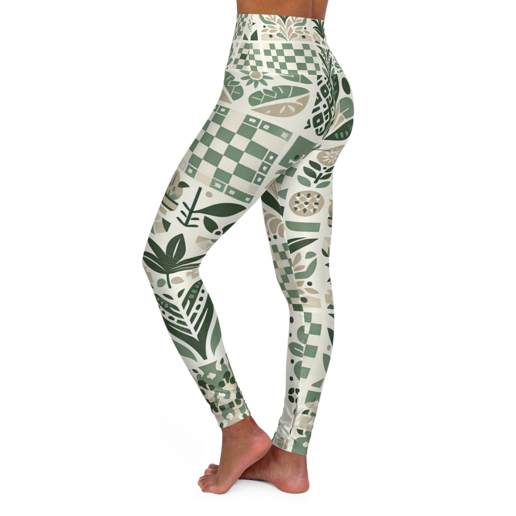 Evelyn Atelier High-Waisted Yoga Leggings - Artistic Checkerboard & Organic Shape Design