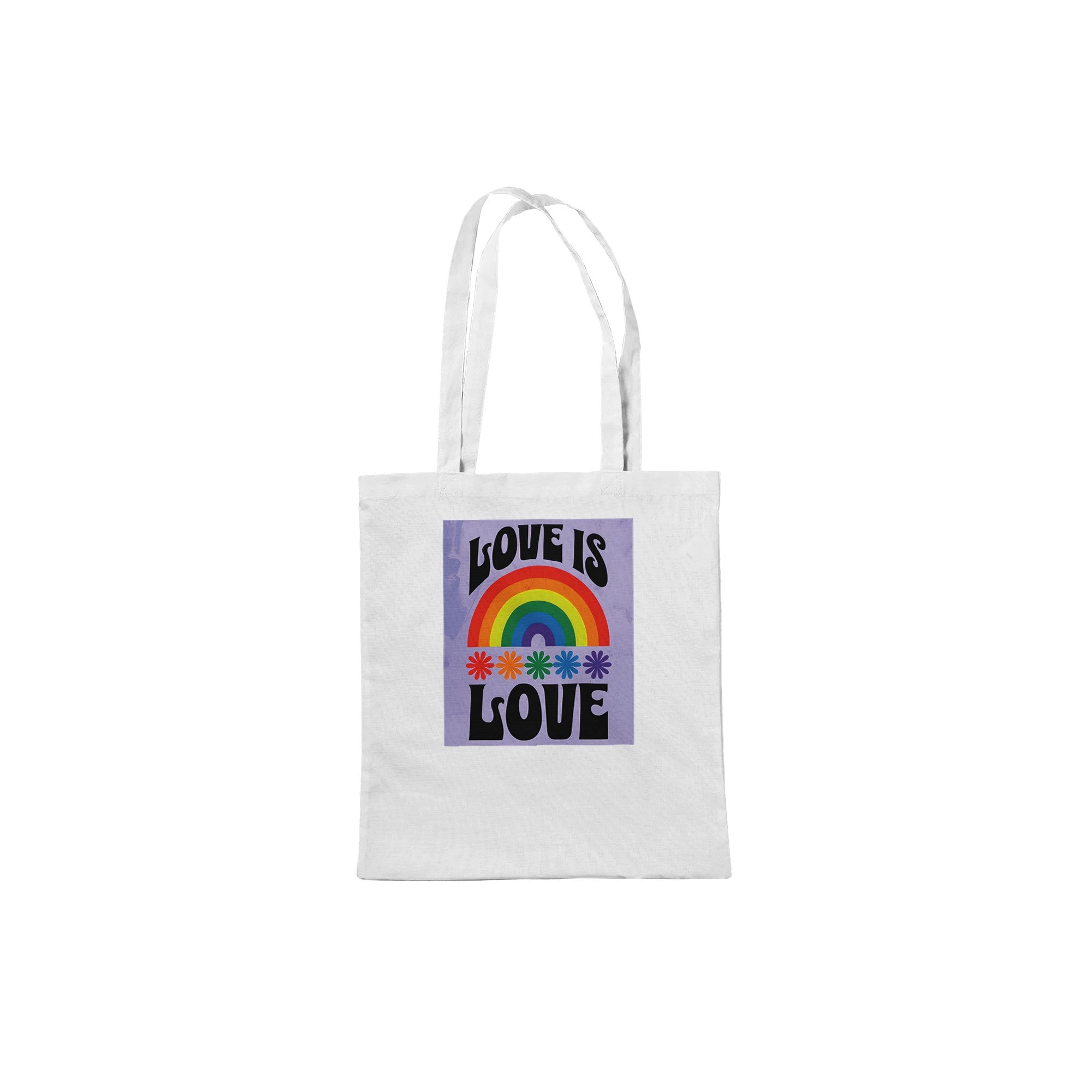 Love Is Love Tote Bag – LGBTQ+ Pride Rainbow Shopper Bag - Eco-Friendly Reusable Cotton Tote with Retro 70s Style Design