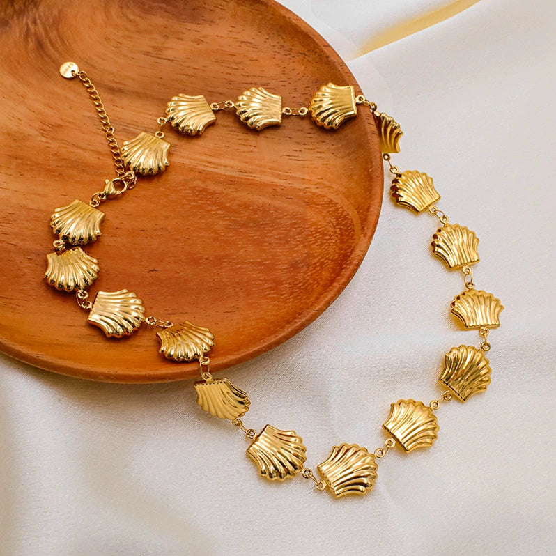 Shell Charm Titanium Steel Bracelet - Gold Plated Beach Jewelry for Women