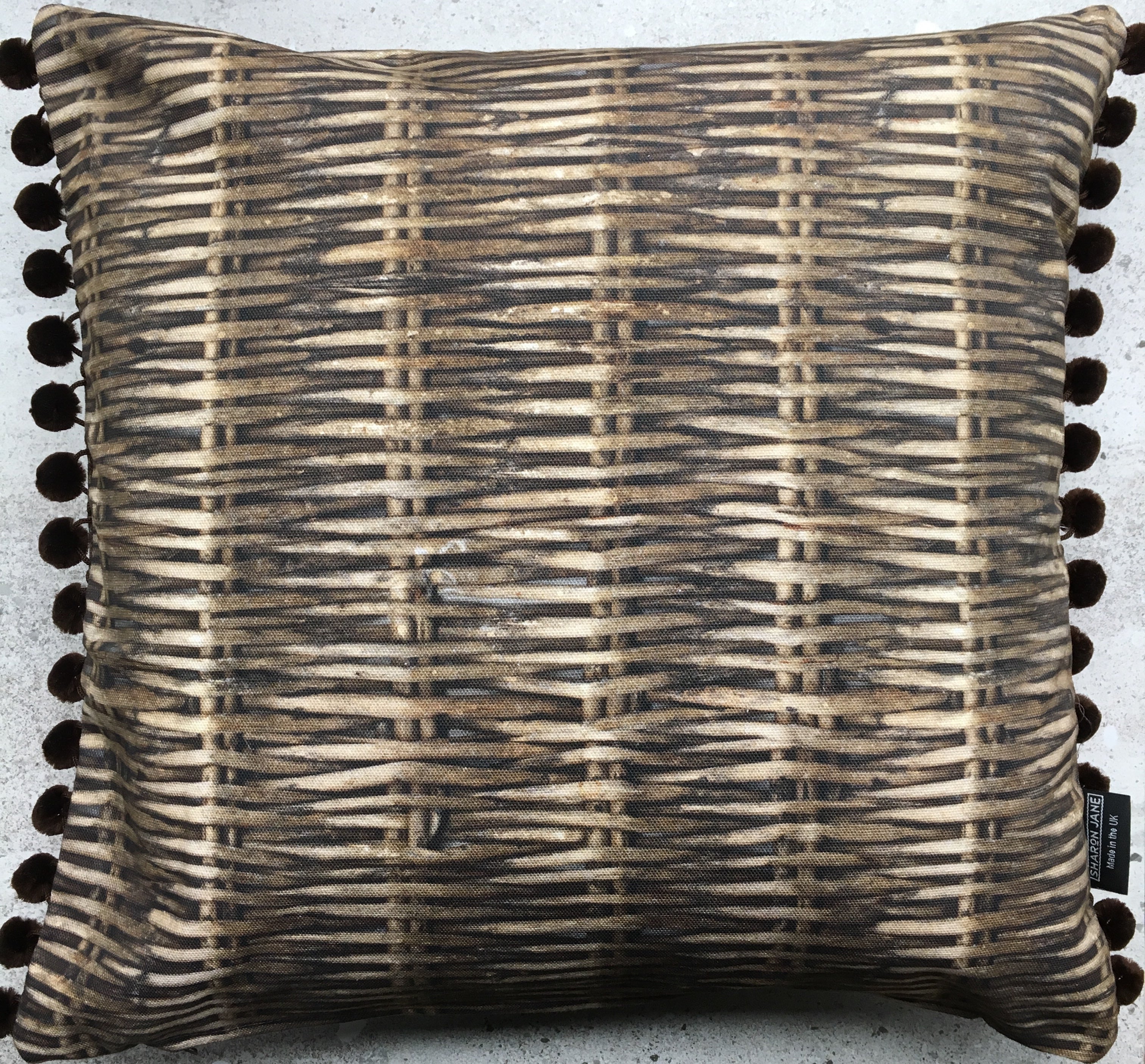 Willow Print Cushion + Velvet Pom Poms