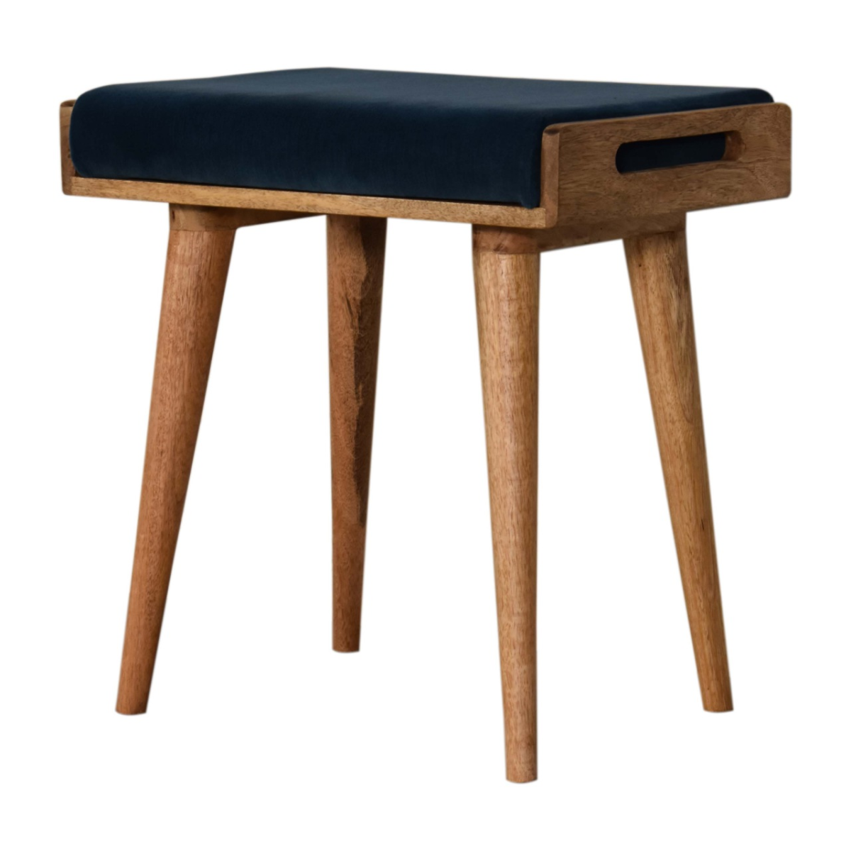 Artisan Furniture Solid Mango Wood Teal Velvet Tray Style Footstool