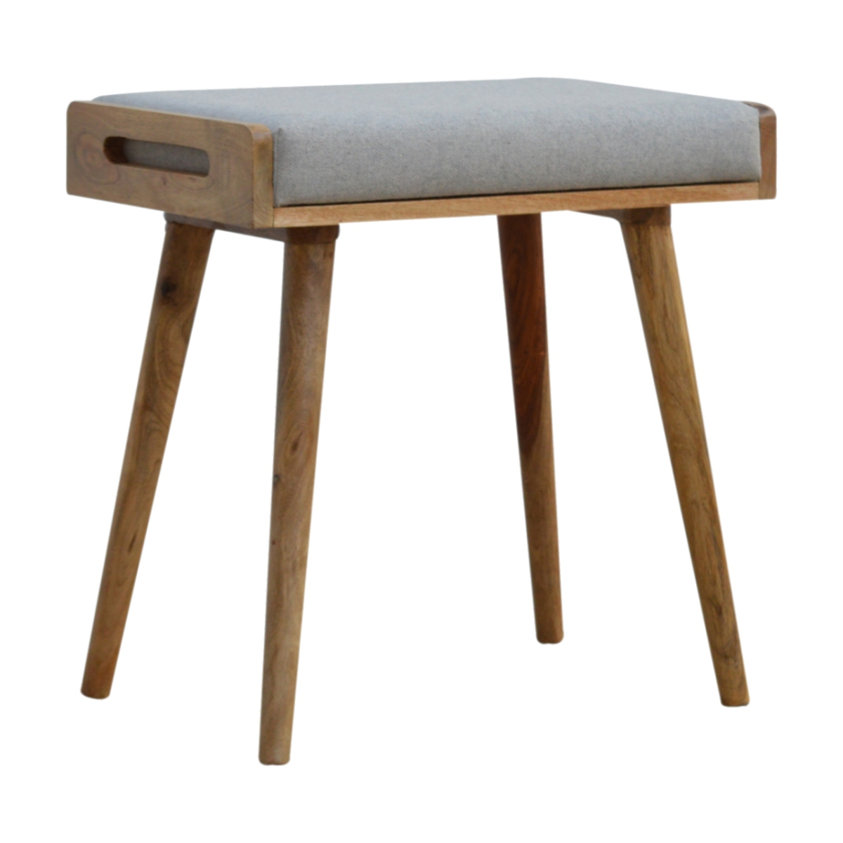 Artisan Furniture Solid Mango Wood Grey Tweed Tray Style Footstool