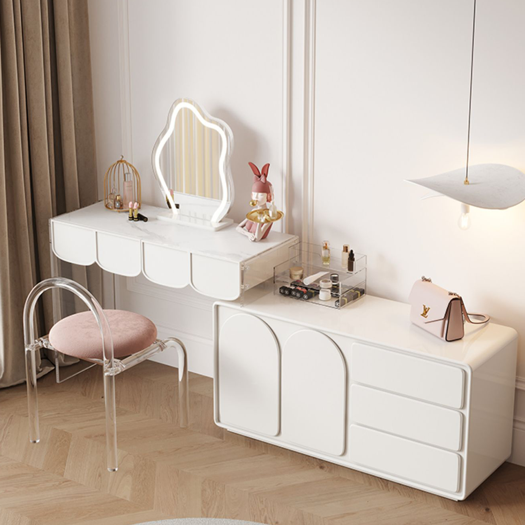 Zenith Dressing Table With Sideboard & LED Mirror, Cream