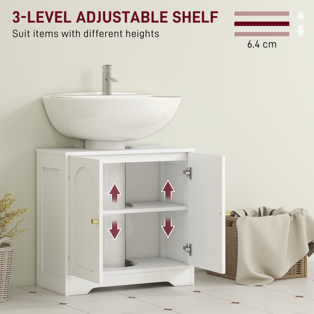 HOMCOM Modern Under Sink Cabinet for Basin without or with Pedestal, White