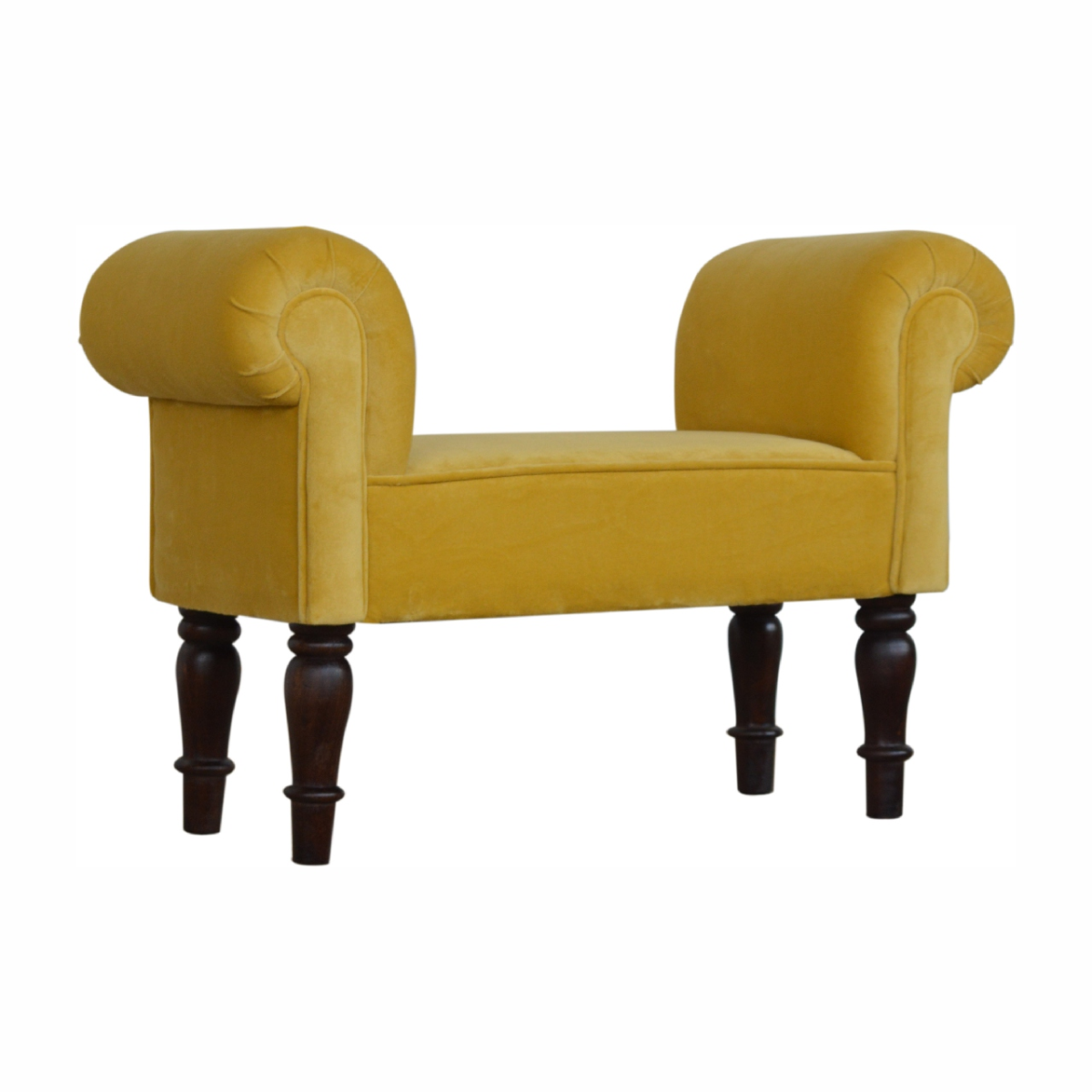 Artisan Furniture Solid Wood Mini Mustard Velvet Bench