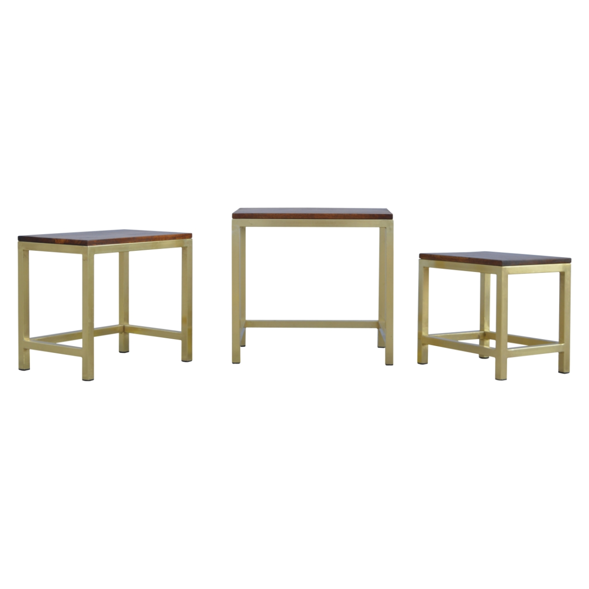 Artisan Furniture Solid Mango Wood Chunky Gold Stool Set of 3