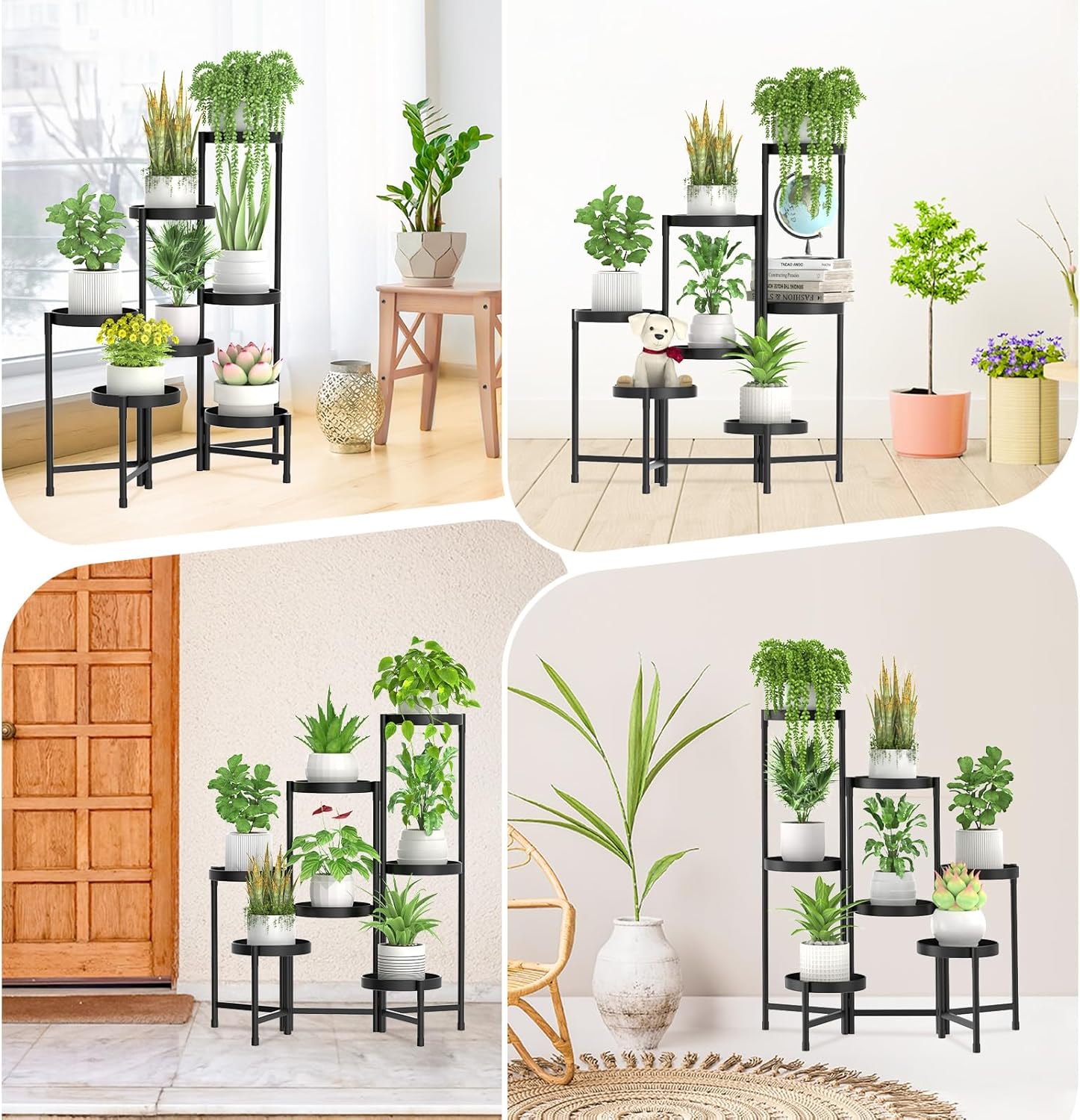 Corner Plant Stand Metal 7 Tier Tall Flower Pot Shelf Indoor Outdoor White
