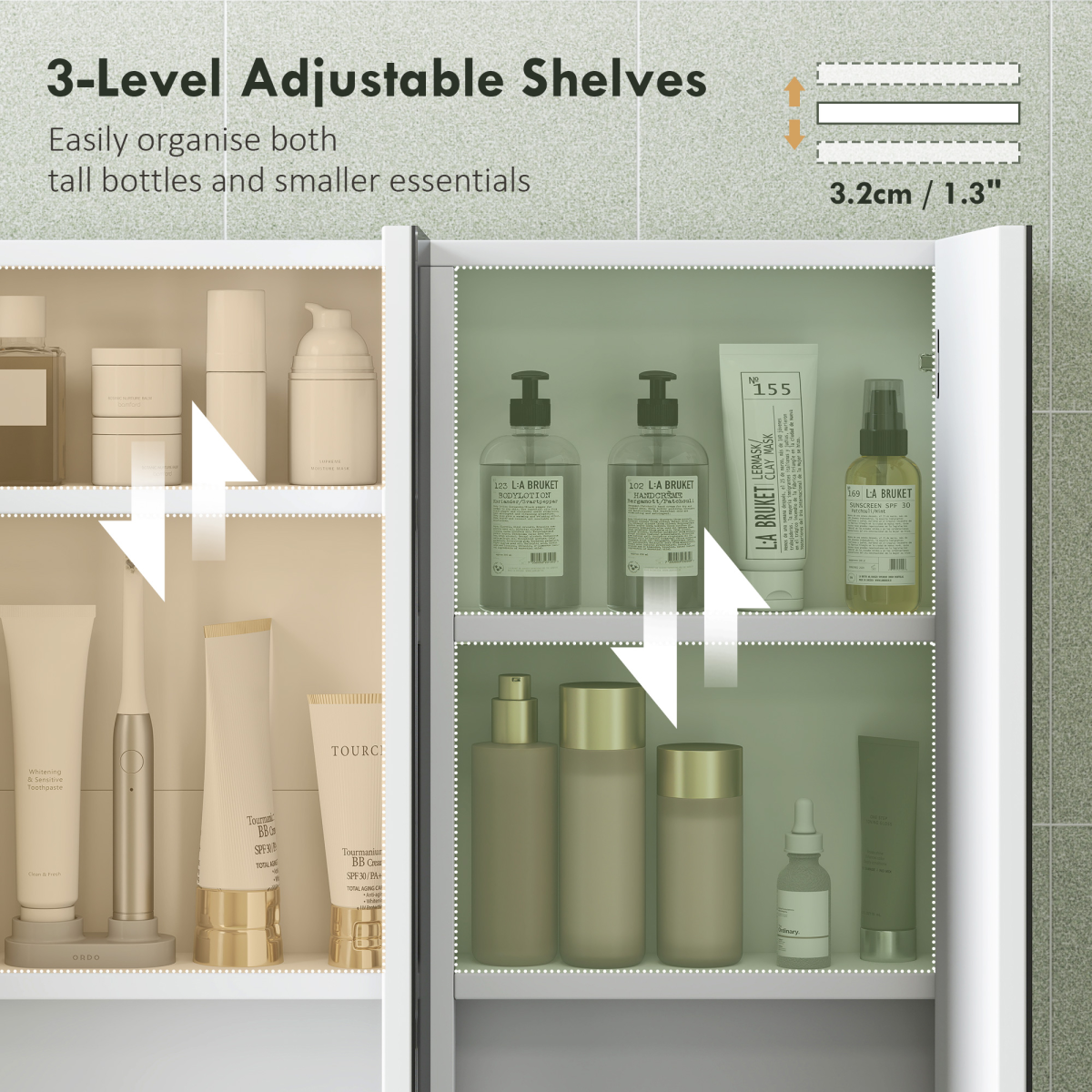 HOMCOM Bathroom Mirror Cabinet with 4 Adjustable Shelves, White