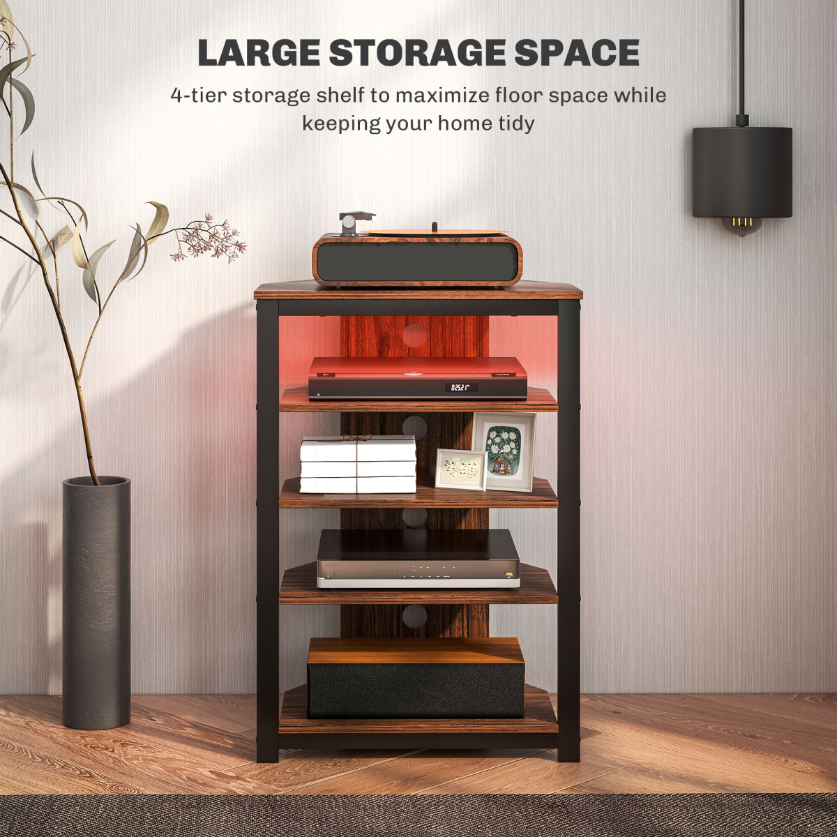 HOMCOM TV Stand with Lights, 4-Tier Storage Shelves for TVs up to 29"
