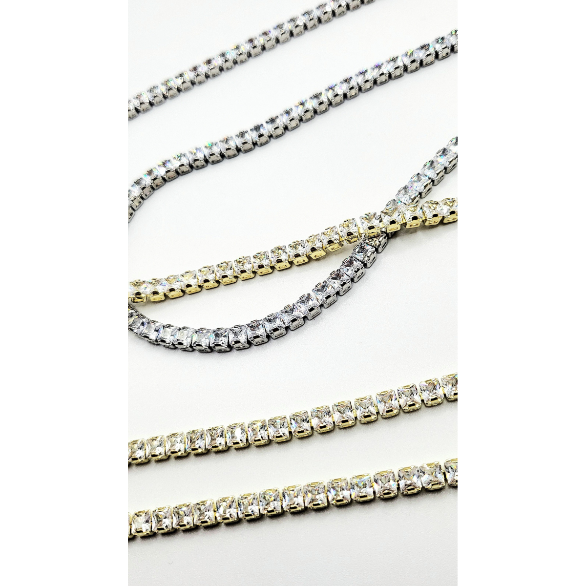 Square Cut Crystal Tennis Necklace Trio Set