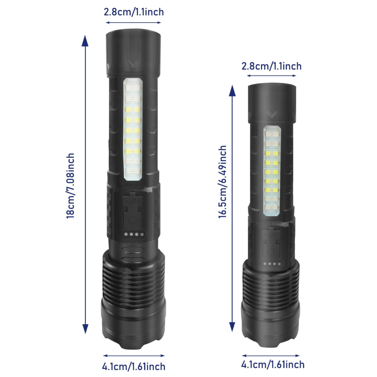 2 Pack USB Rechargeable LED Flashlight Adjustable Focus Camping Hiking Outdoor Flashlight Work light