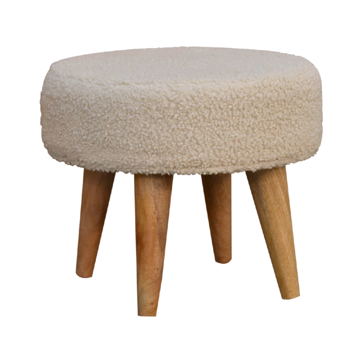 Artisan Furniture Solid Mango Wood Cream Boucle Petite Footstool