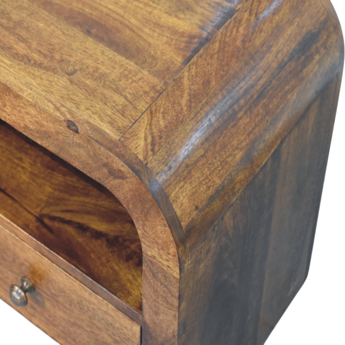 Artisan Furniture Solid Wood Darcy Chestnut Nightstand, 1 Drawer and Open Shelf, Dark Brown