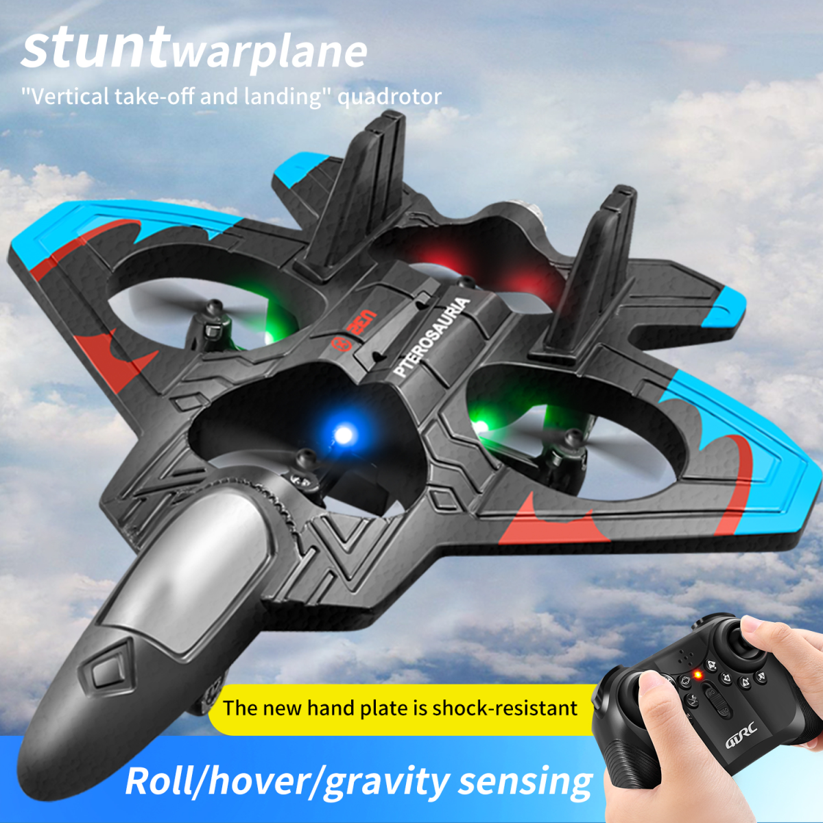 4DRC V32 RC Plane, Foam Remote Control Airplane with Light, 2 Batteries, 6-axis Gyro Stabilize Systems RC Fighter Jet Plane Toys