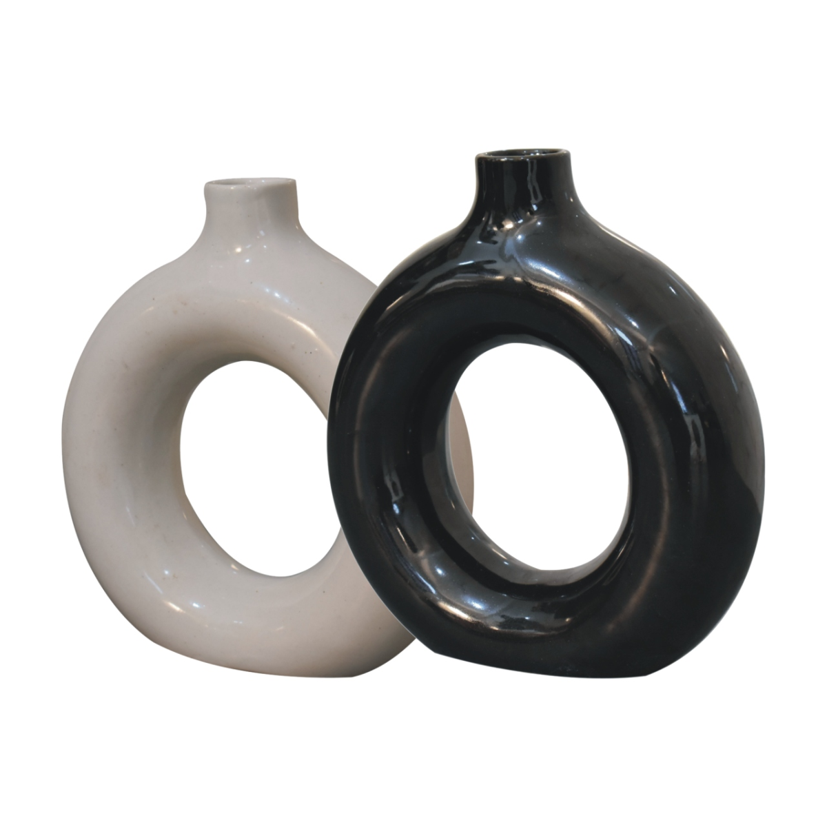 Artisan Furniture Home Decor Accessories - Black & White Gloss Flower Vase