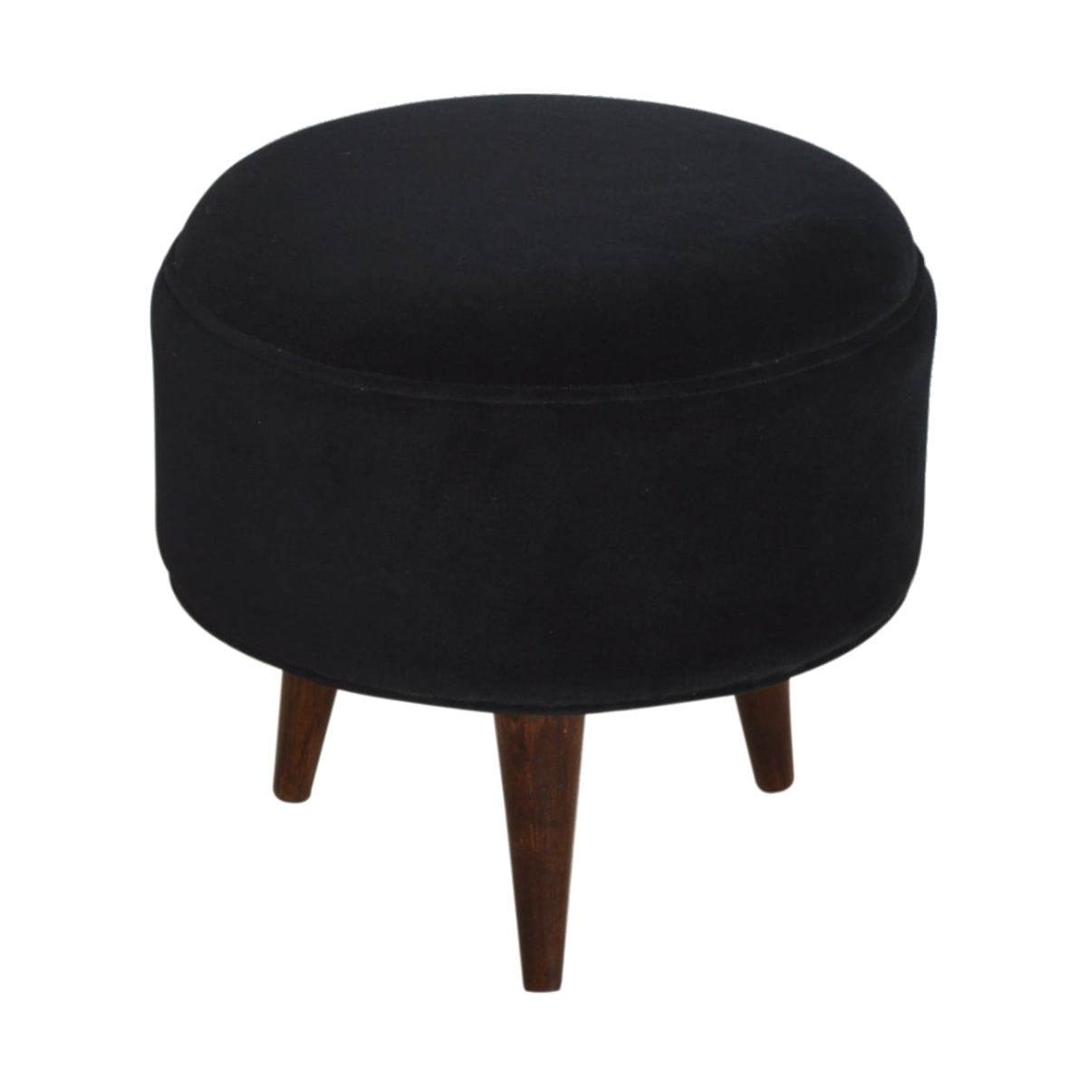 Artisan Furniture Solid Mango Wood Black Velvet Nordic Style Footstool
