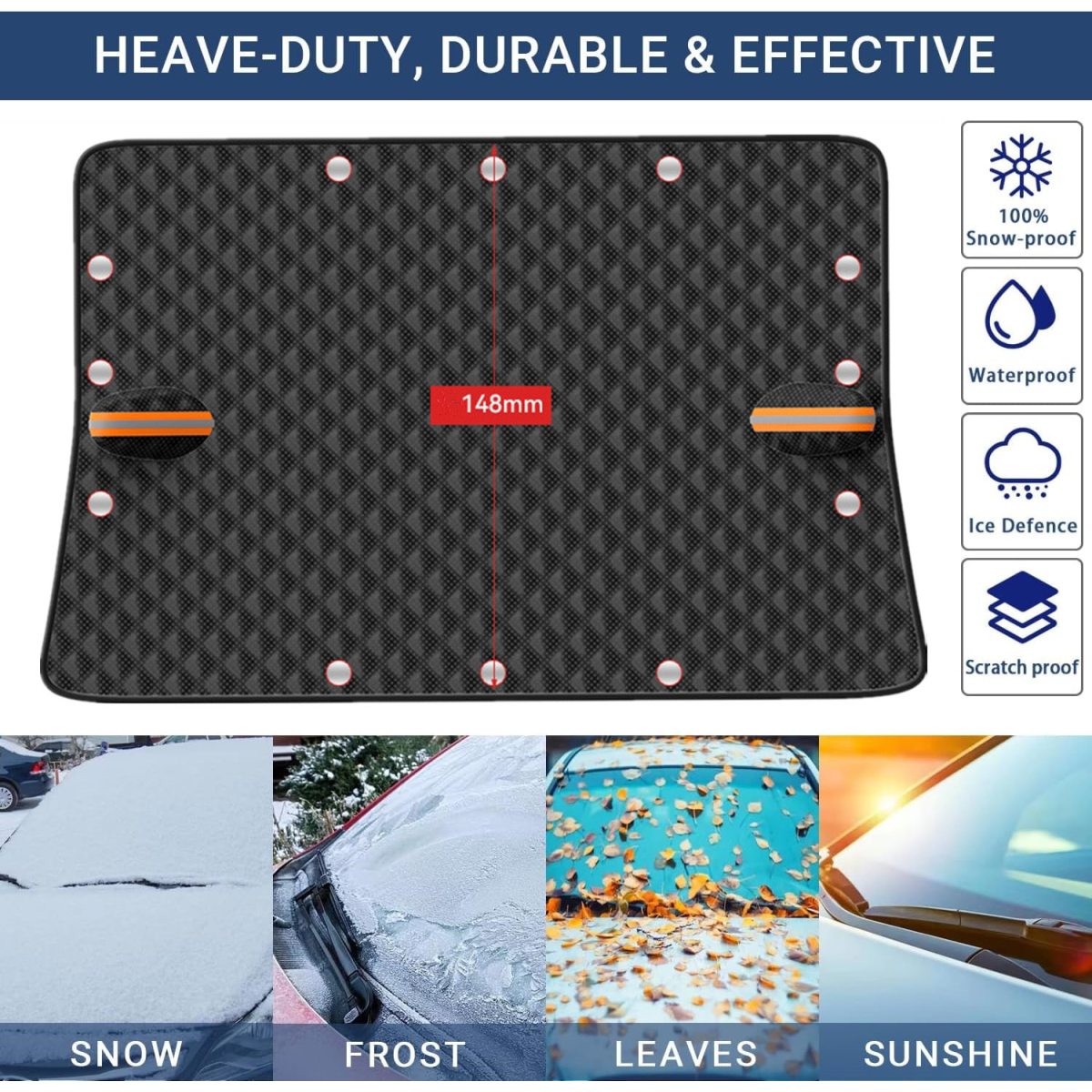 Car Windshield Snow Cover Window Mirror Magnetic Protector Cover Black