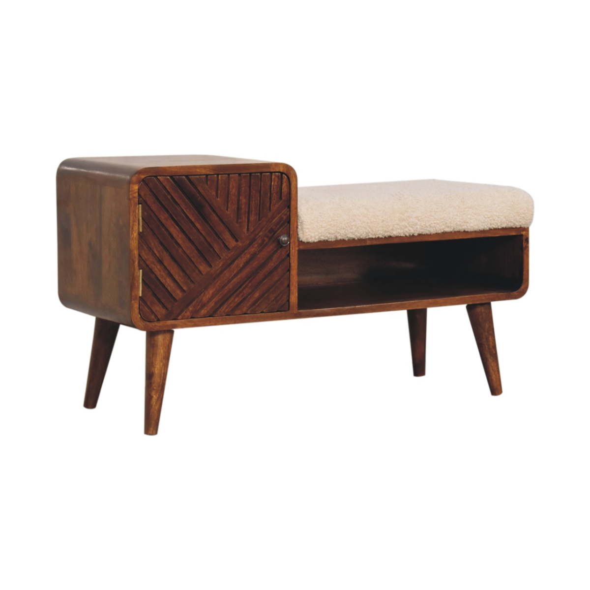 Artisan Furniture Solid Mango Wood Boucle Carved Chestnut Telephone Table