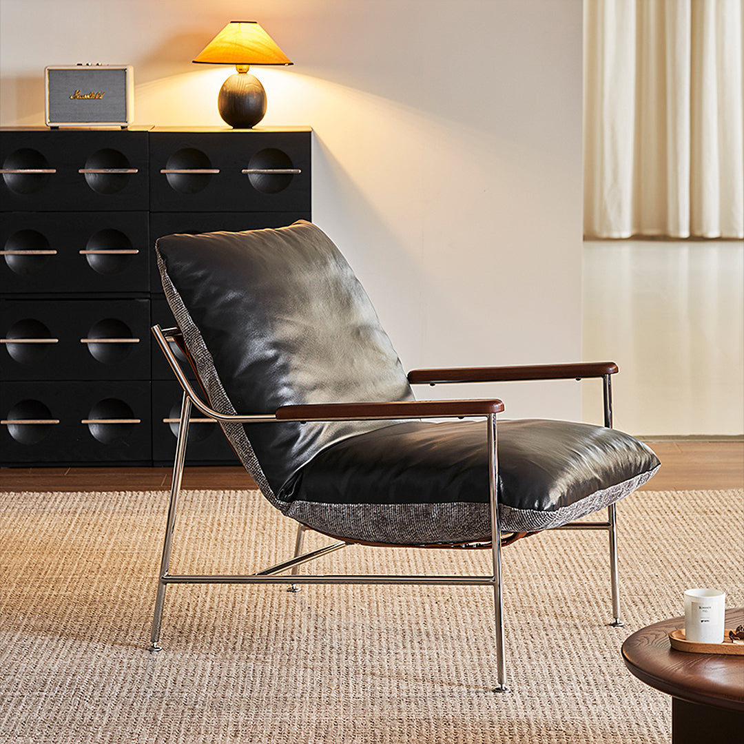 Prasad Lounge Chair Armchair With Ottoman, Real Leather