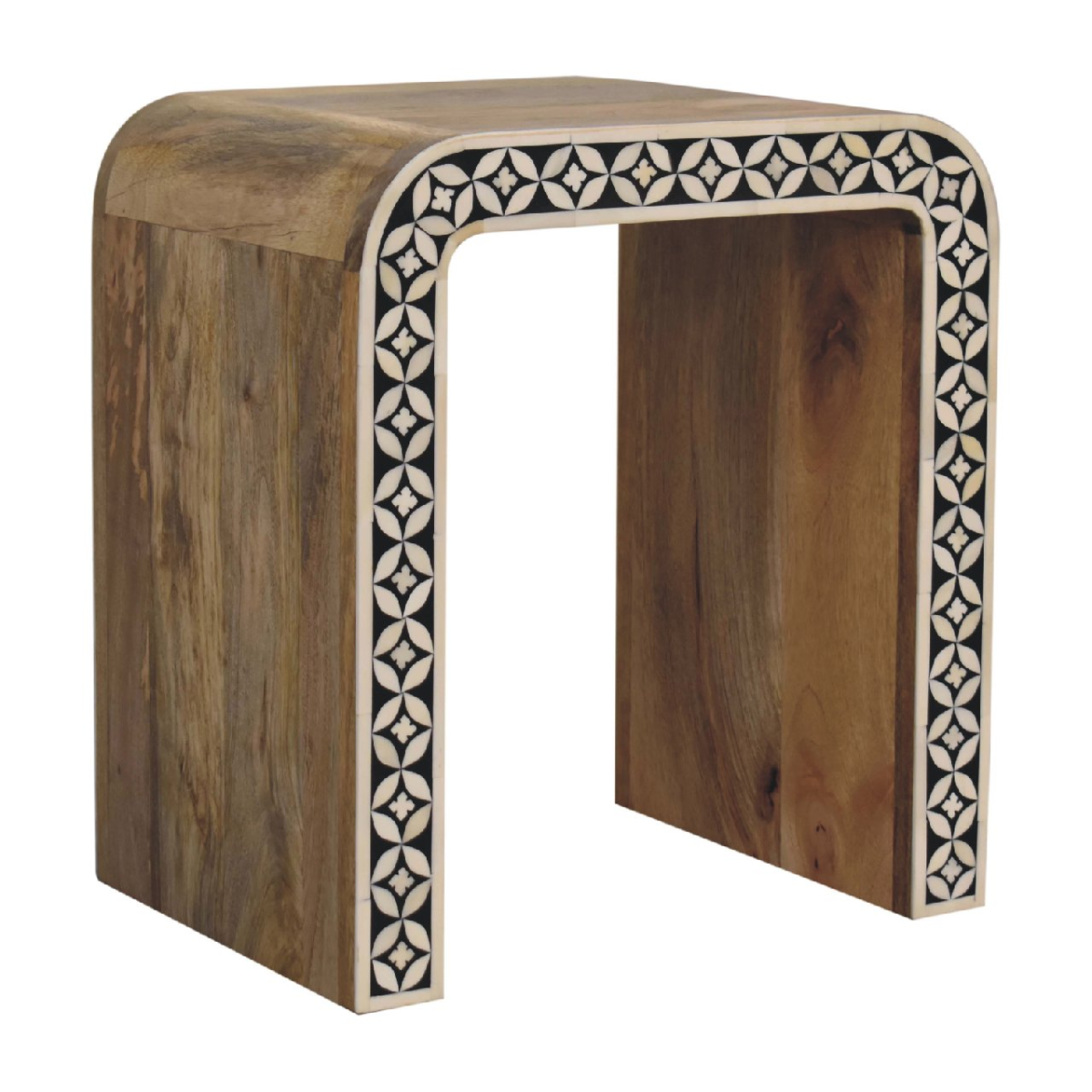 Artisan Furniture Solid Mango Wood Edessa Bone Inlay End Table