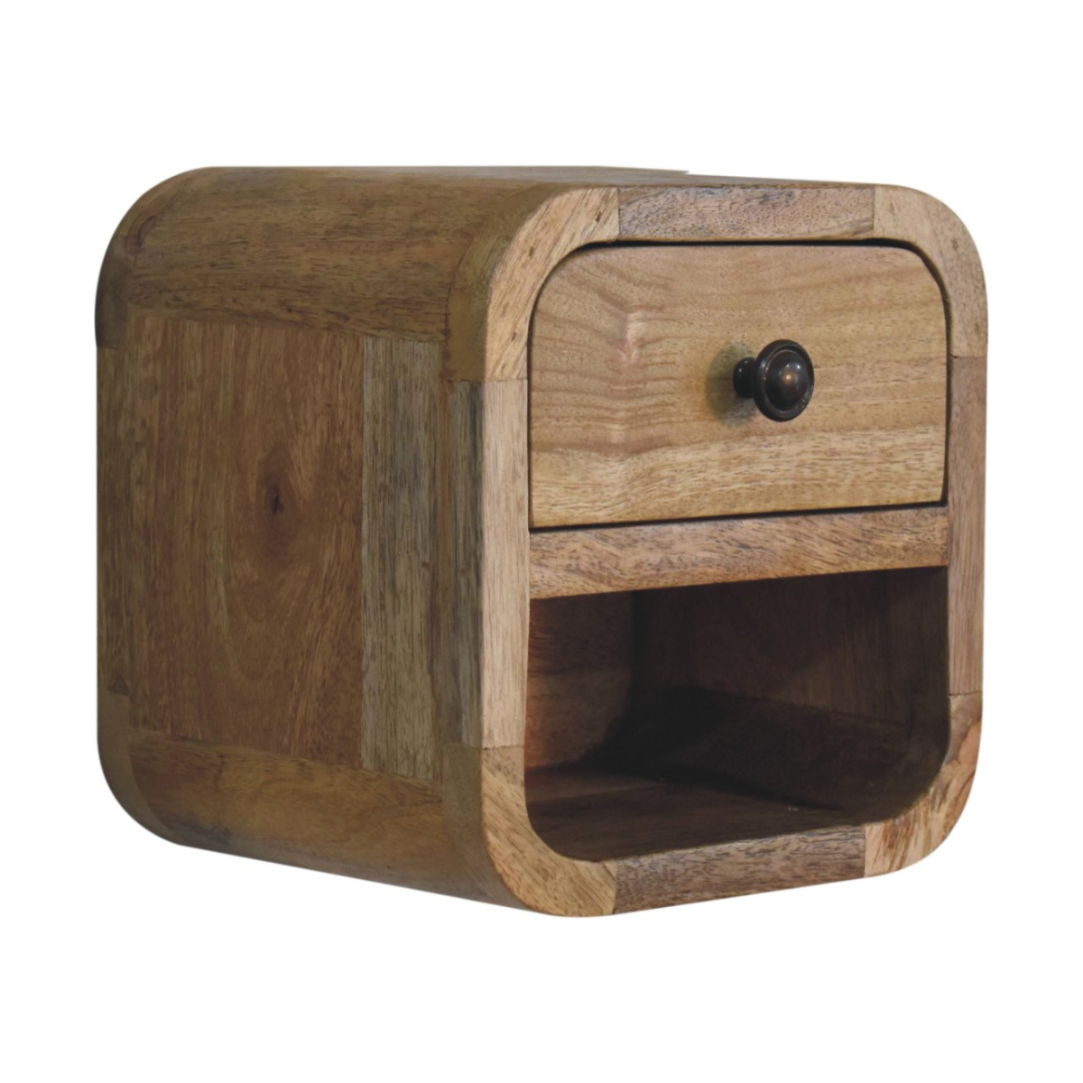 Artisan Furniture Solid Wood Extra Mini Curved Oak-ish Bedside with Open Slot