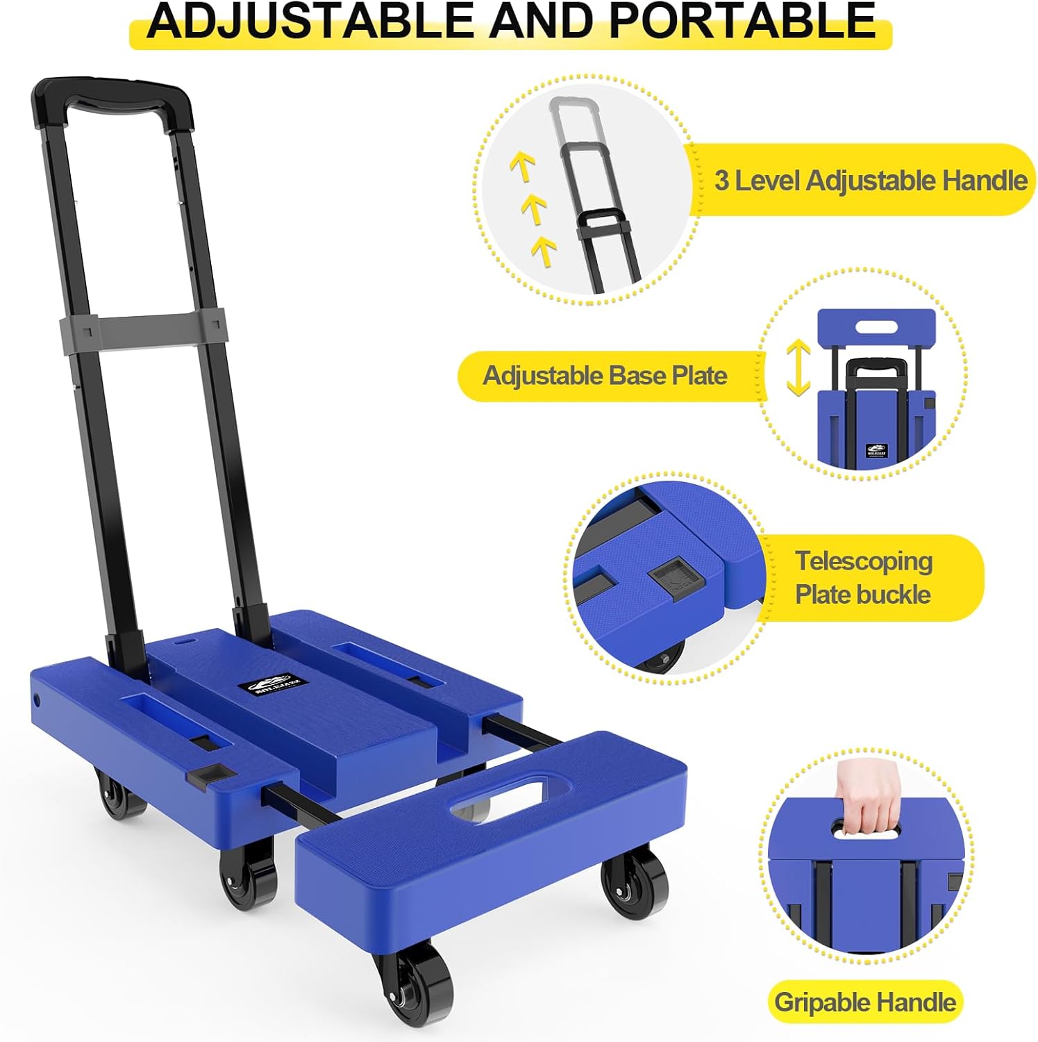 Folding Hand Truck 230KG Portable Dolly 6 Wheel Trolley Black SOLEJAZZ