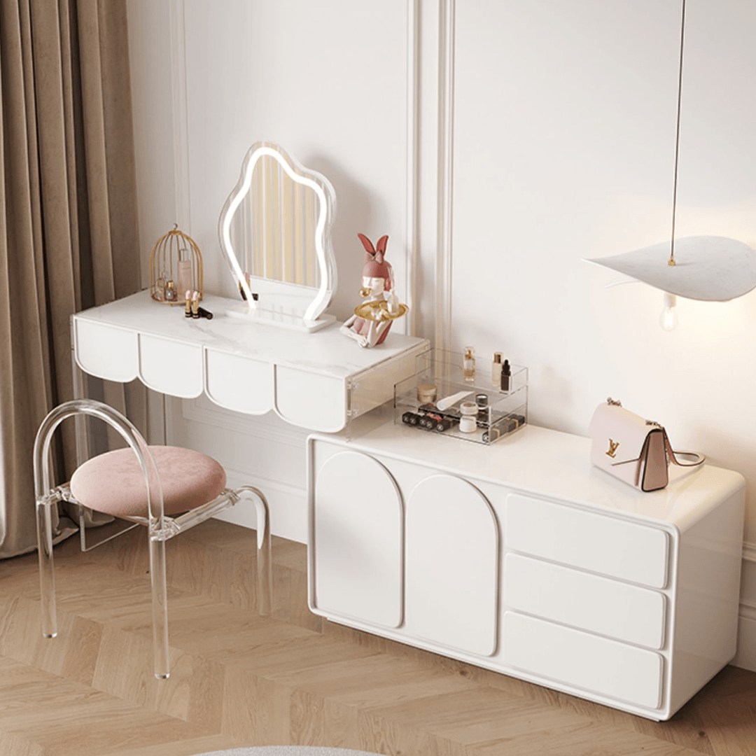 Zenith Dressing Table With Sideboard & LED Mirror, Cream