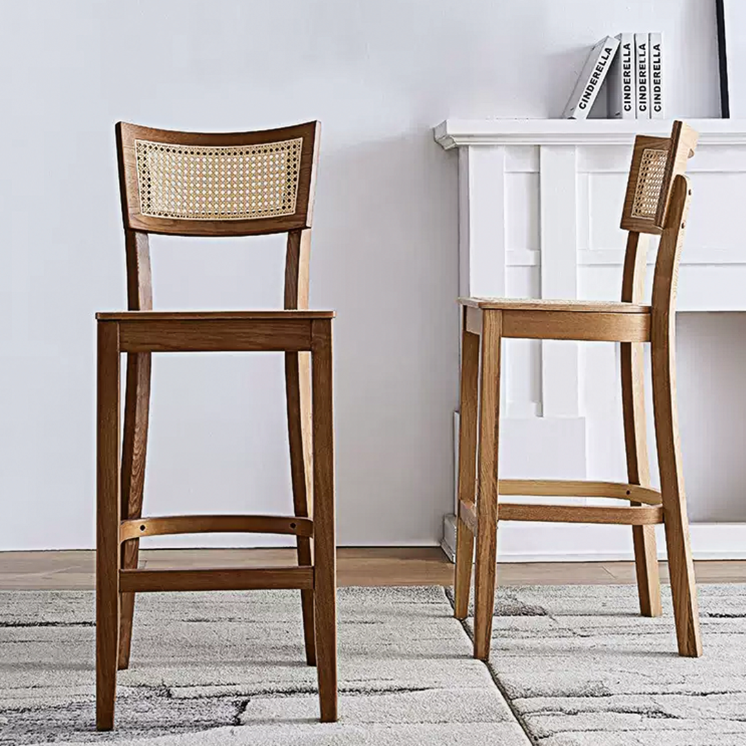 Rico Bar Chair, Rattan & Solid Wood