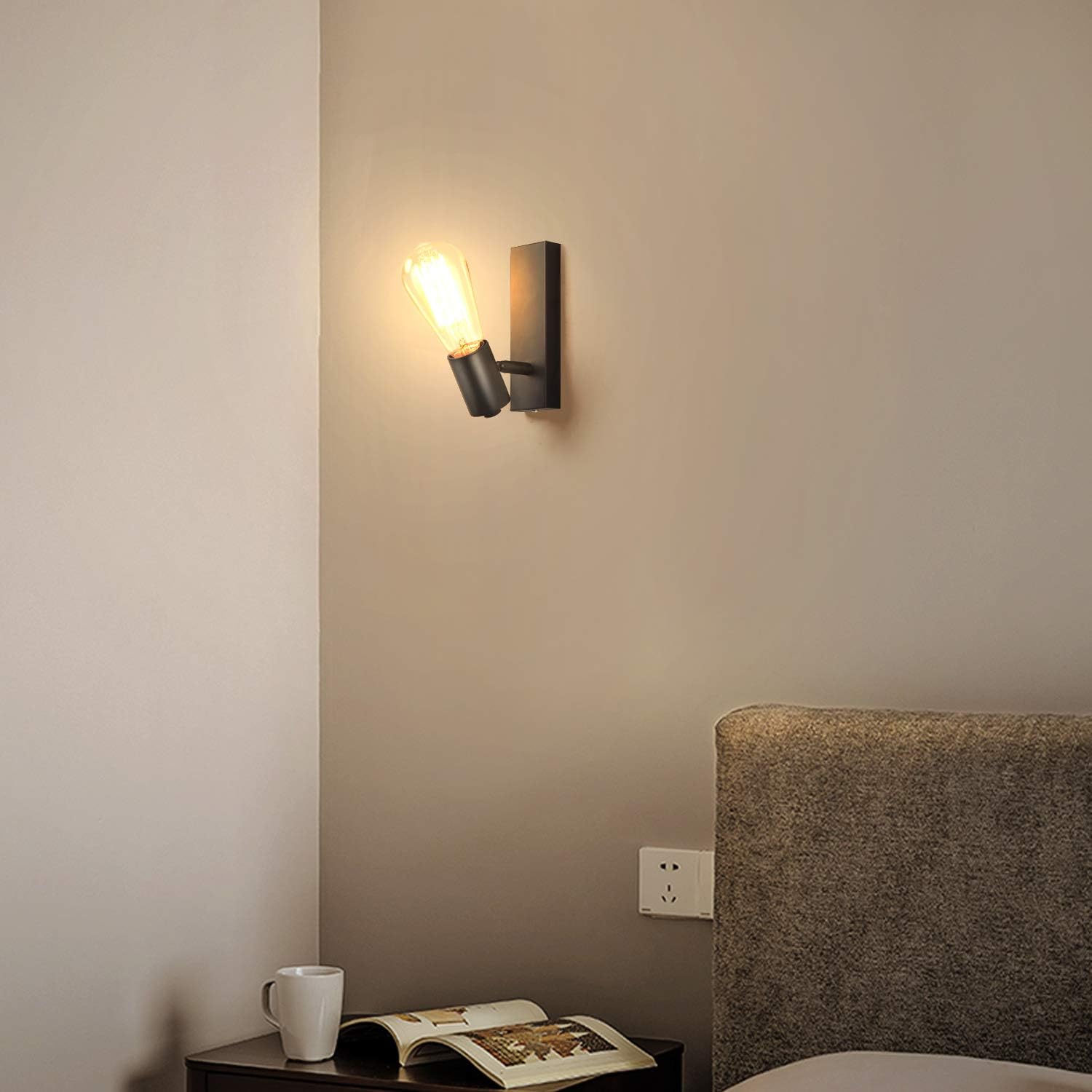 Industrial Wall Lights 2 Pack Rotatable E27 Rustic Wall Sconce Black Lightess