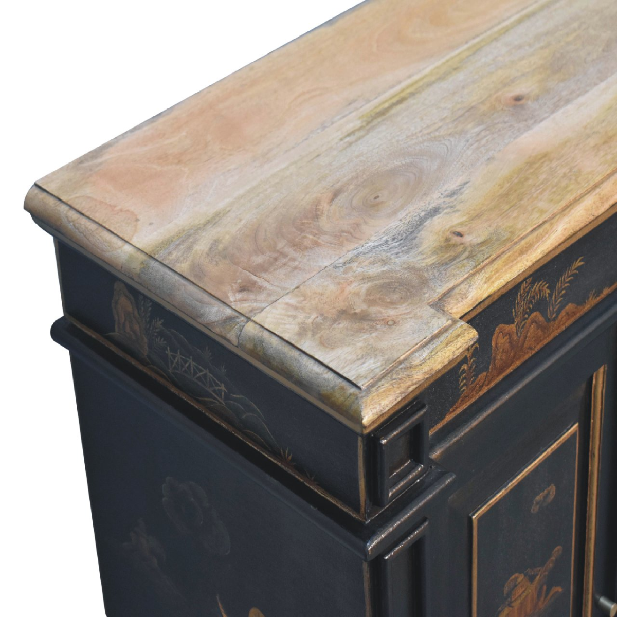 Artisan Furniture Solid Wood Oriental Hand-Painted Wine Cabinet, Black, 2 Doors
