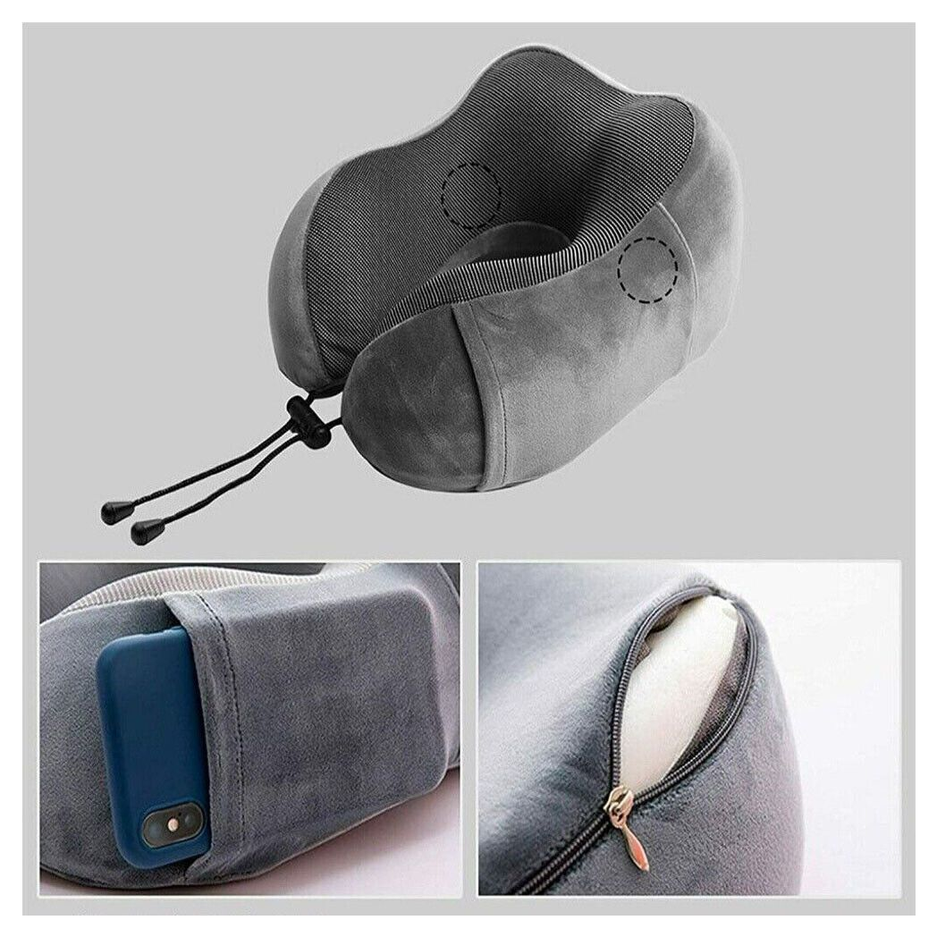 Memory Foam Travel Pillow Neck Support Cushion Without Carry Bag Ear Plugs Mask