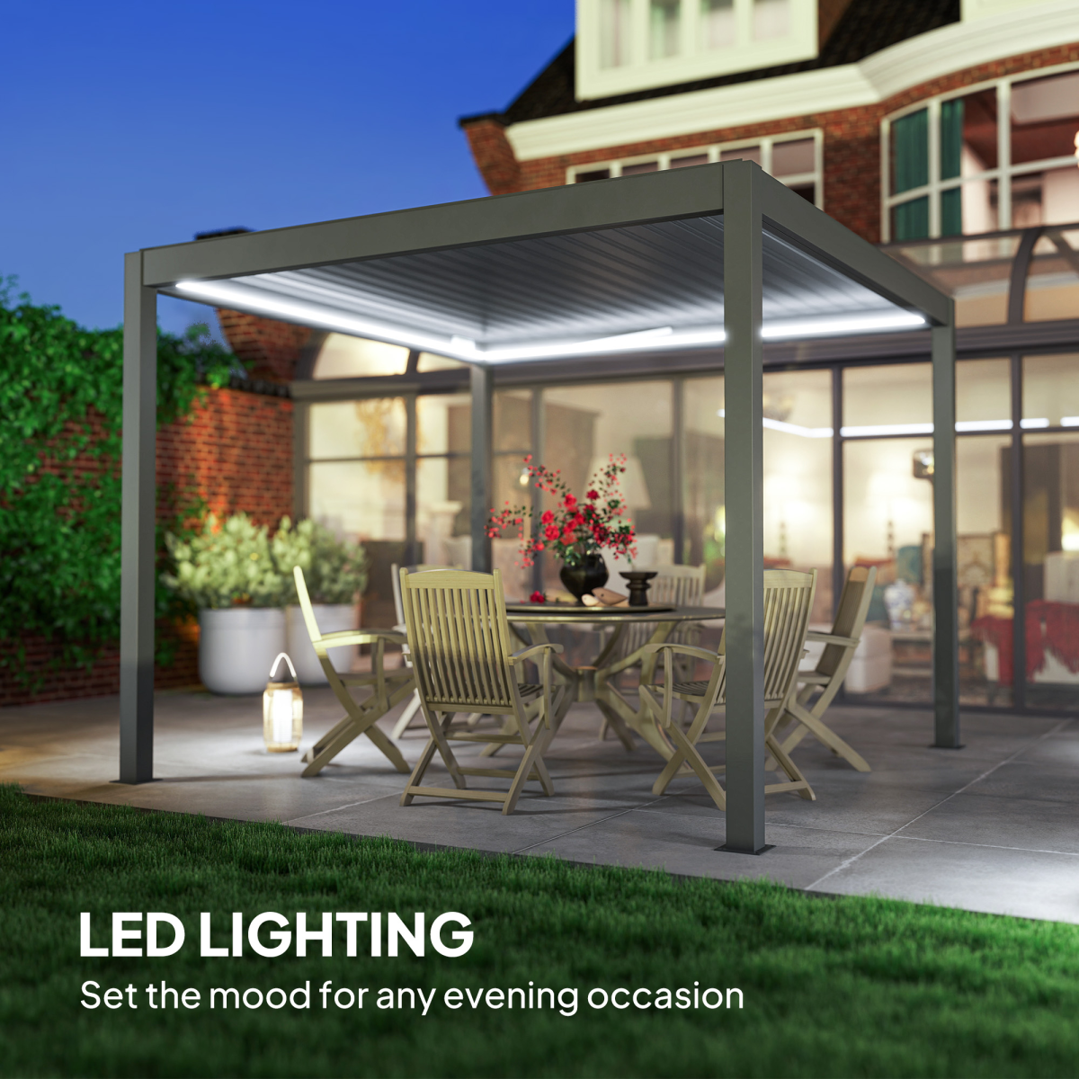 Outsunny 3 x 3(m) Electric Louvered Pergola Aluminium Pergola w/ LED Light