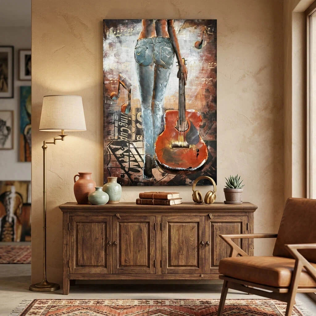 Handcrafted Woman with Guitar Back View 3D Metal Wall Art Home Decor Living Room Wall Decor