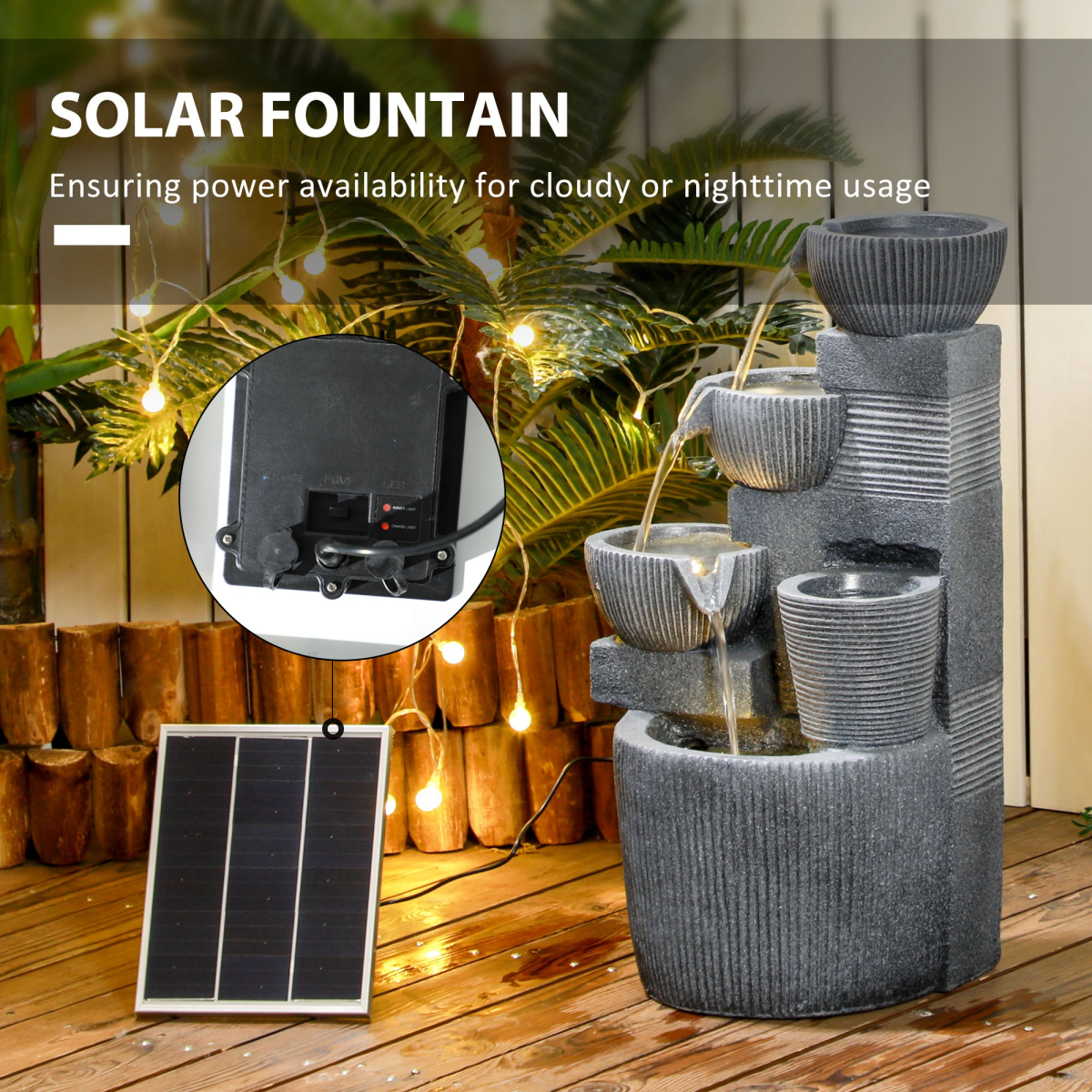 Outsunny Outdoor Water Fountain, Waterfall Fountain with LED Lights