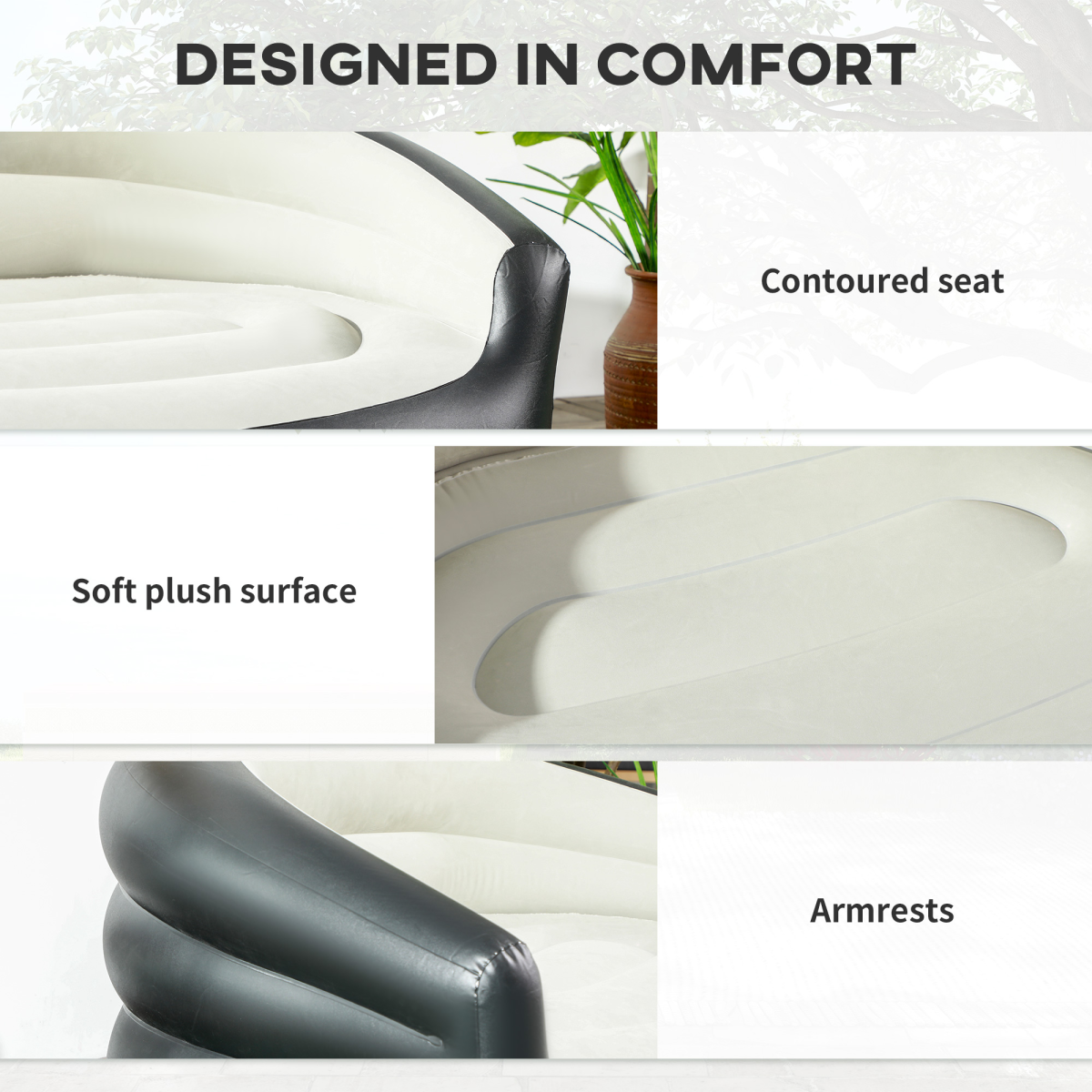 Outsunny Inflatable Chair with Soft Plush Fabric for Movie Watching, Grey